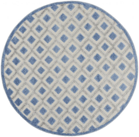 4’ Round Blue and Gray Indoor Outdoor Area Rug