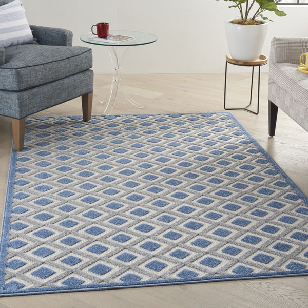 5’ x 8’ Blue and Gray Indoor Outdoor Area Rug