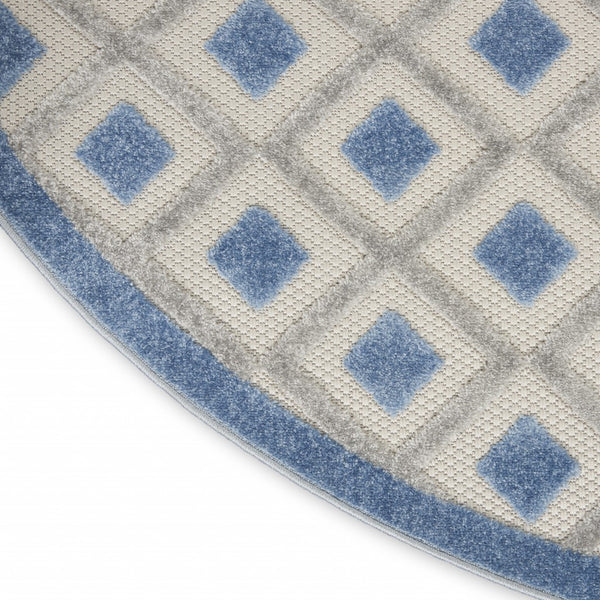 5’ Round Blue and Gray Indoor Outdoor Area Rug