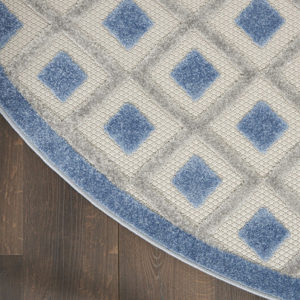 5’ Round Blue and Gray Indoor Outdoor Area Rug