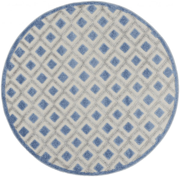 5’ Round Blue and Gray Indoor Outdoor Area Rug