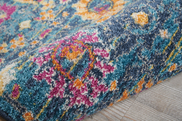 2' x 6’ Denim Blue Florals Distressed Runner Rug