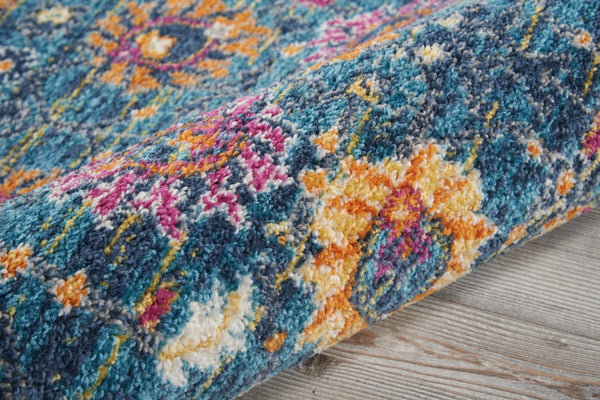 2’ x 10’ Denim Blue Florals Distressed Runner Rug