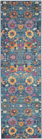 2’ x 10’ Denim Blue Florals Distressed Runner Rug