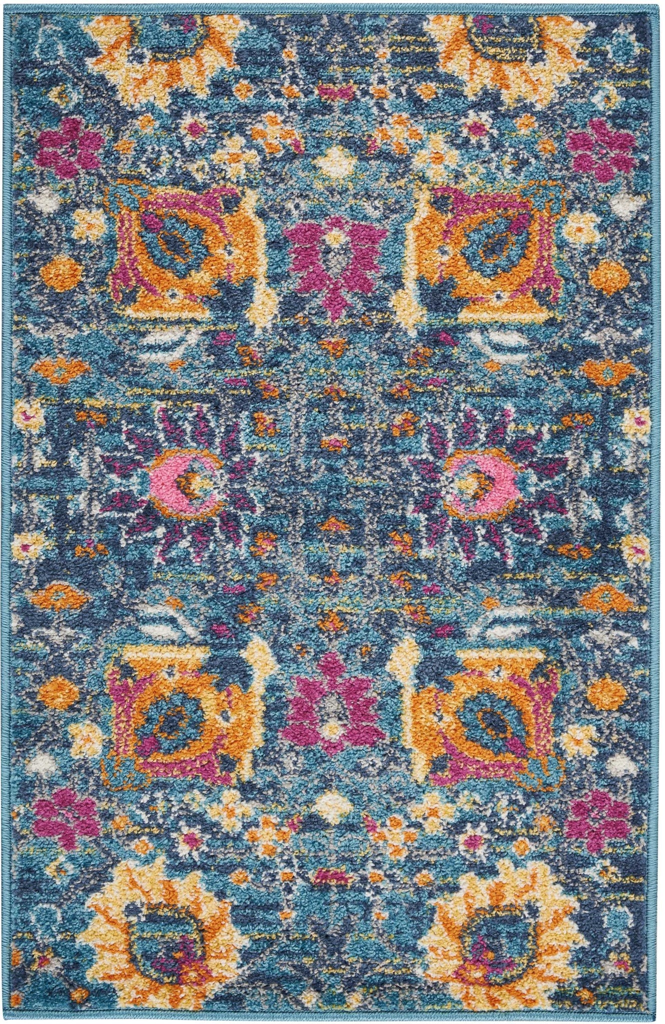 2’ x 3’ Denim Blue Florals Distressed Scatter Rug