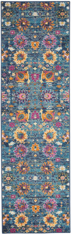 2’ x 8’ Denim Blue Florals Distressed Runner Rug