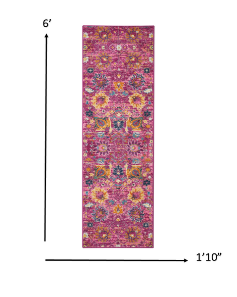 2’ x 6’ Fuchsia and Orange Distressed Runner Rug