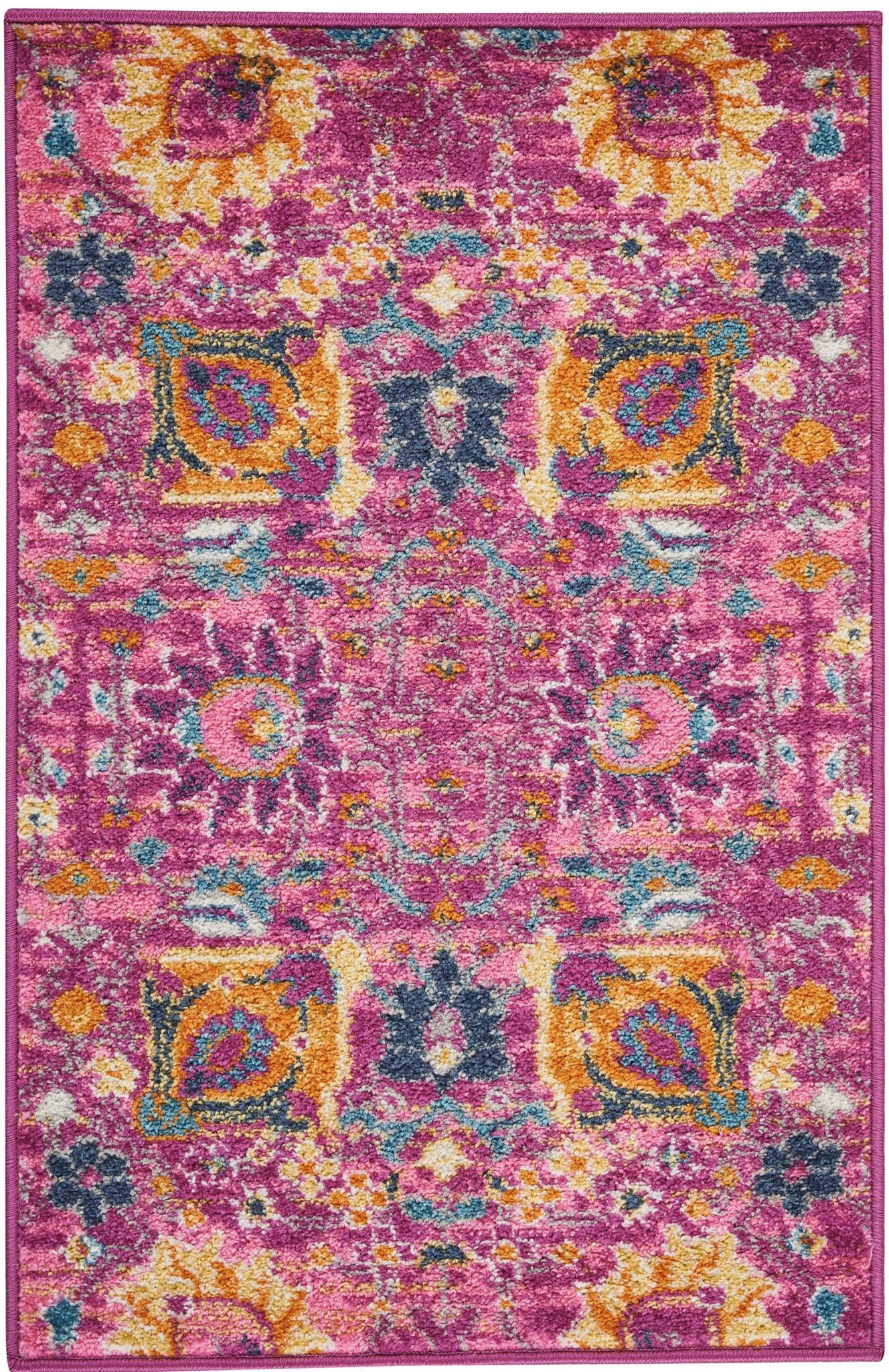 2’ x 3’ Fuchsia and Orange Distressed Scatter Rug