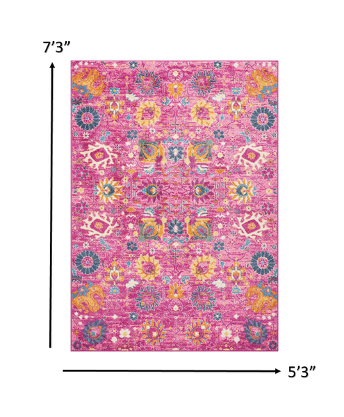 5’ x 7’ Fuchsia and Orange Distressed Area Rug