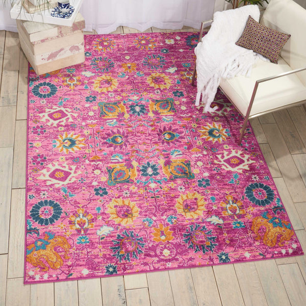 5’ x 7’ Fuchsia and Orange Distressed Area Rug