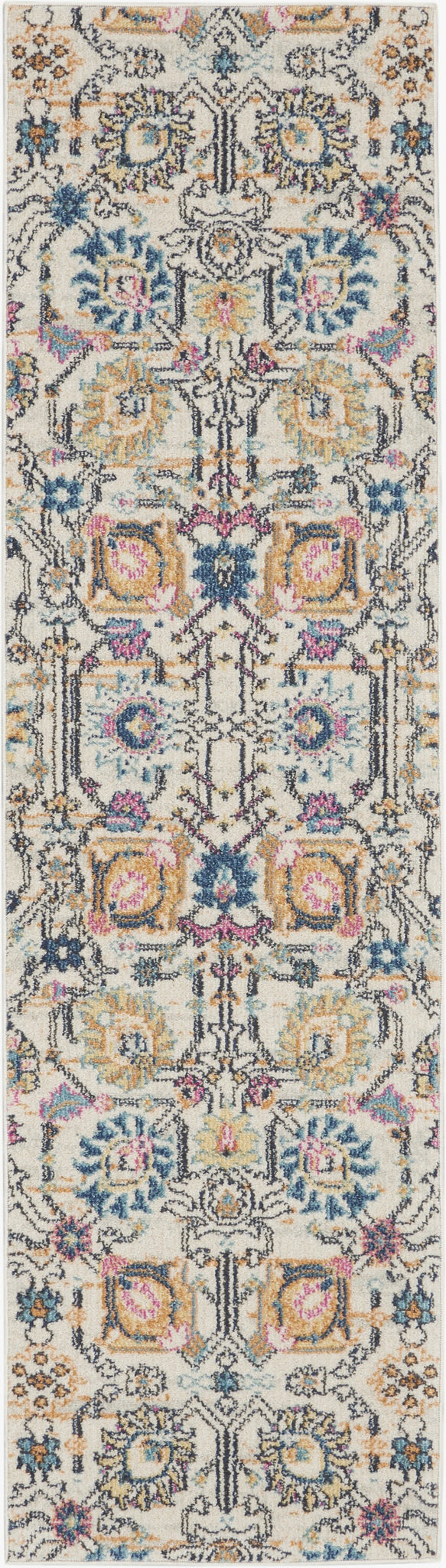 2’ x 8’ Ivory and Multicolor Floral Buds Runner Rug