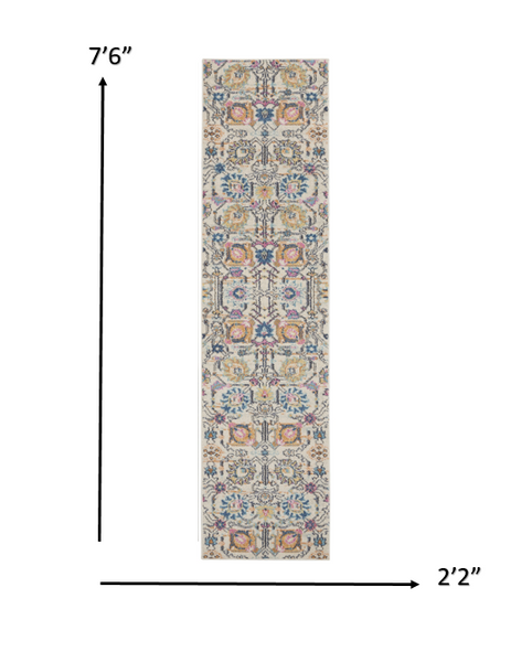 2’ x 8’ Ivory and Multicolor Floral Buds Runner Rug