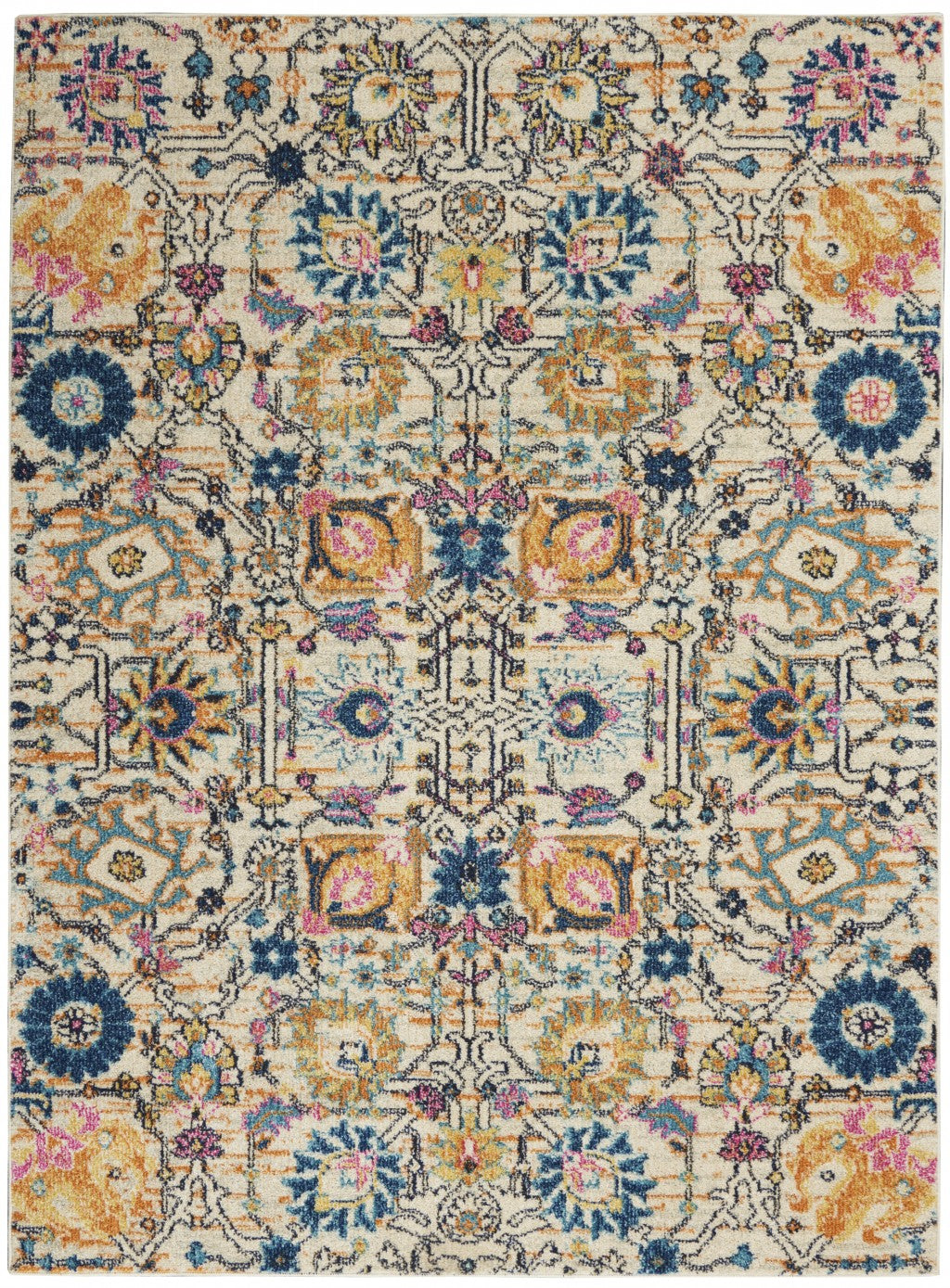 5’ x 7’ Ivory and Multicolor Floral Buds Area Rug