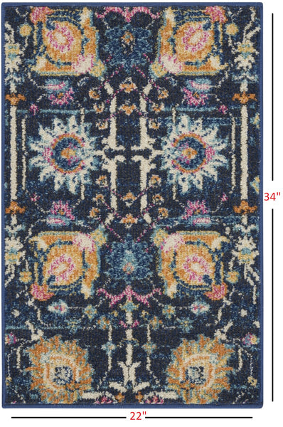 2’ x 3’ Navy Blue Floral Buds Scatter Rug