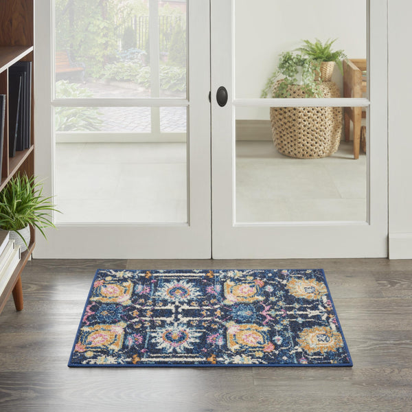 2’ x 3’ Navy Blue Floral Buds Scatter Rug