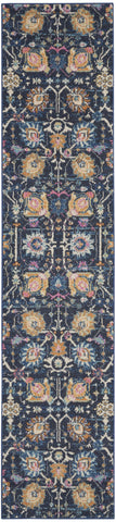 2’ x 10’ Navy Blue Floral Buds Runner Rug