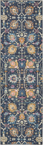 2’ x 8’ Navy Blue Floral Buds Runner Rug