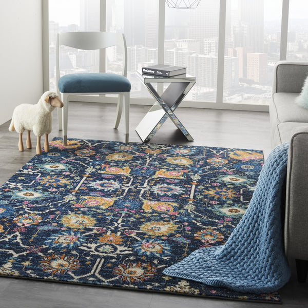 4’ x 6’ Navy Blue Floral Buds Area Rug