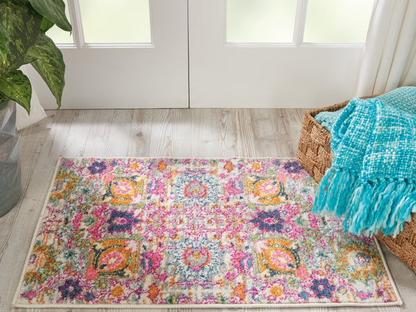 2’ x 3’ Gray and Pink Distressed Scatter Rug