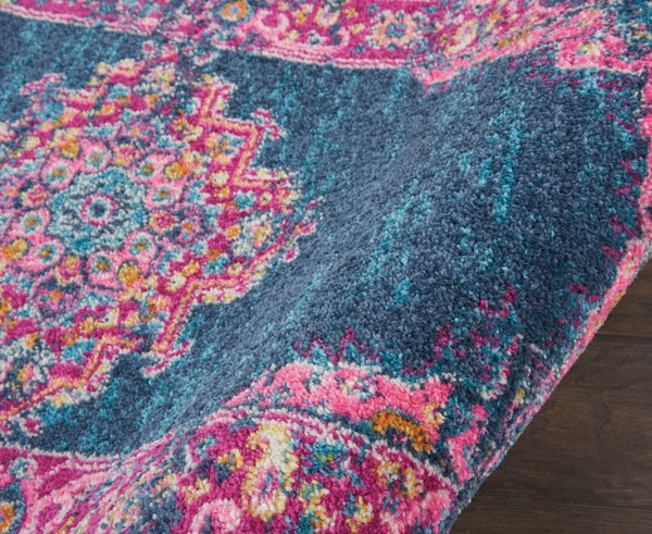 2’ x 10’ Blue and Pink Medallion Runner Rug