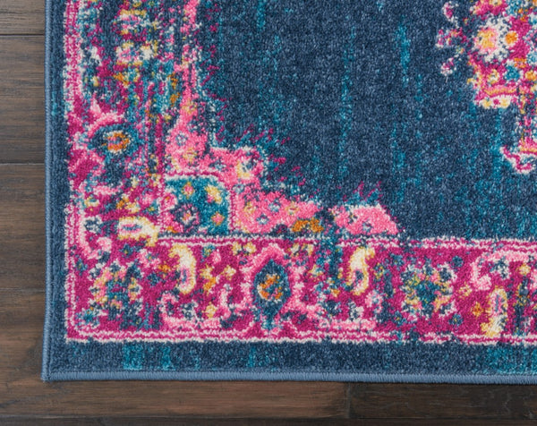 2’ x 10’ Blue and Pink Medallion Runner Rug