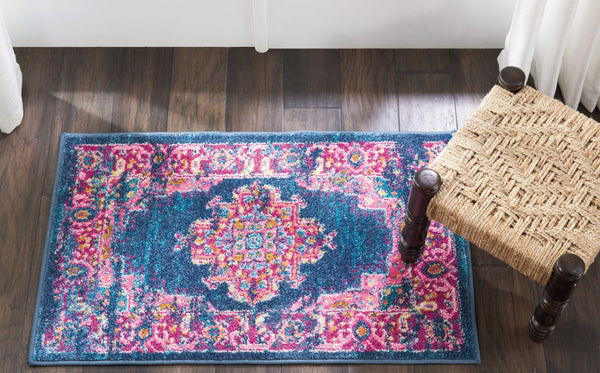 2’ x 3’ Blue and Pink Medallion Scatter Rug