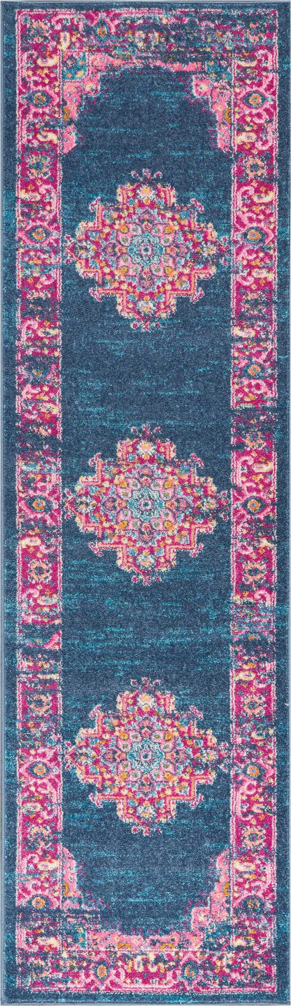 2’ x 8’ Blue and Pink Medallion Runner Rug