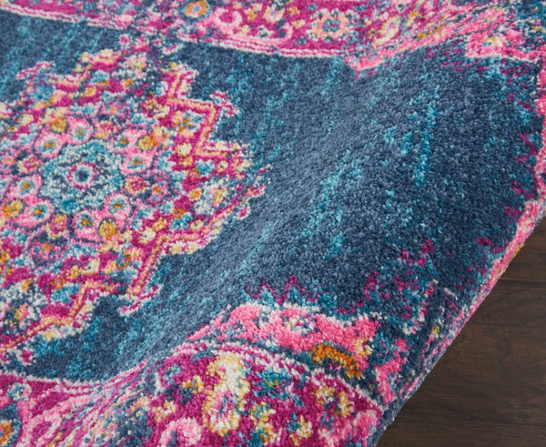 2’ x 8’ Blue and Pink Medallion Runner Rug