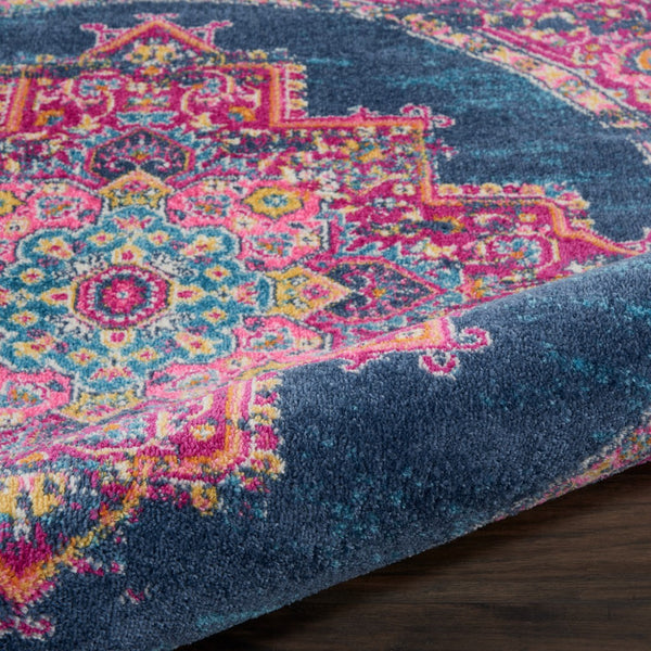 5’ Round Blue and Pink Medallion Area Rug