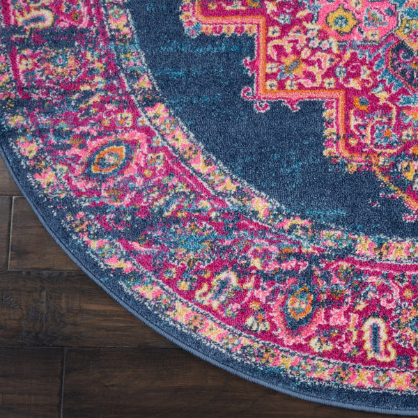 5’ Round Blue and Pink Medallion Area Rug