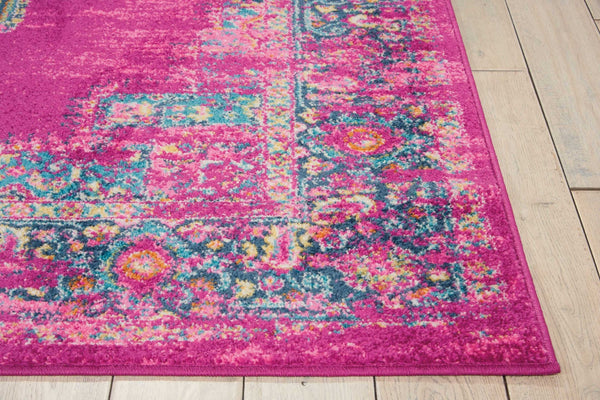 4’ x 6’ Fuchsia and Blue Distressed Area Rug