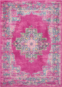 4’ x 6’ Fuchsia and Blue Distressed Area Rug