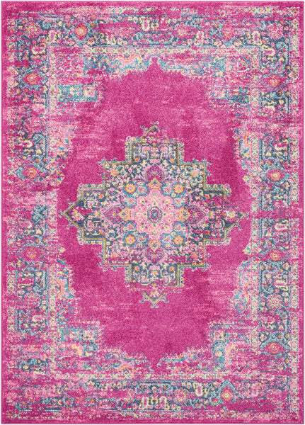 4’ x 6’ Fuchsia and Blue Distressed Area Rug