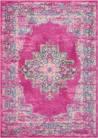 4’ x 6’ Fuchsia and Blue Distressed Area Rug