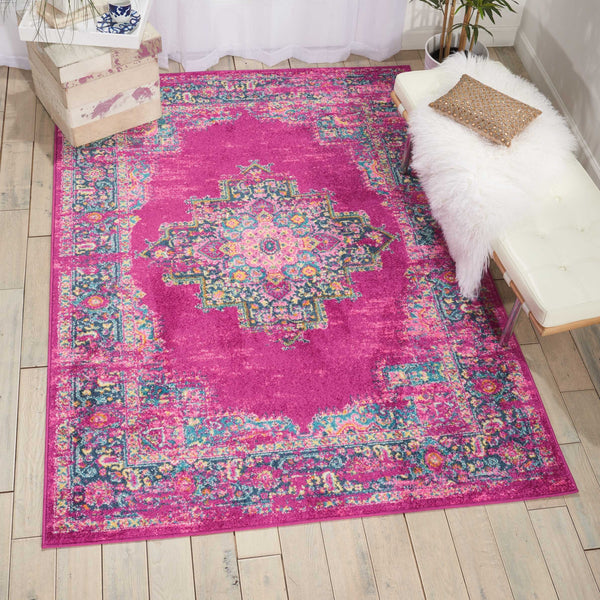 5’ x 7’ Fuchsia and Blue Distressed Area Rug