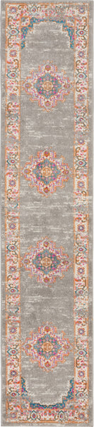 2’ x 10’ Gray and Gold Medallion Runner Rug