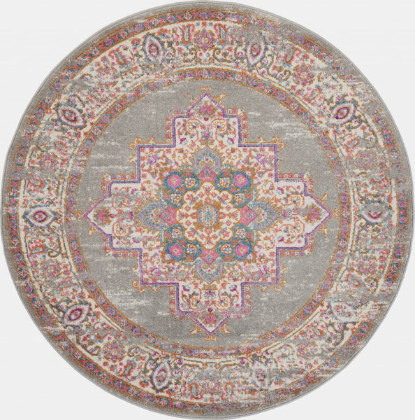 5’ Round Gray and Gold Medallion Area Rug