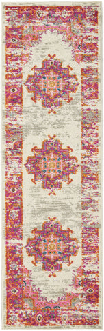 2’ x 6' Ivory and Fuchsia Distressed Runner Rug