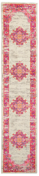 2’ x 10' Ivory and Fuchsia Distressed Runner Rug