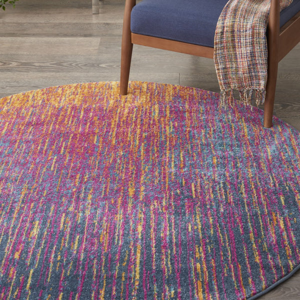 5’ Round Rainbow Abstract Striations Area Rug