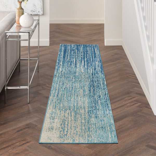 2’ x 10’ Navy and Light Blue Abstract Runner Rug