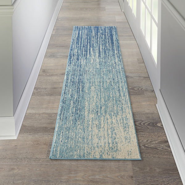 2’ x 8’ Navy and Light Blue Abstract Runner Rug