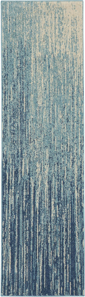 2’ x 8’ Navy and Light Blue Abstract Runner Rug