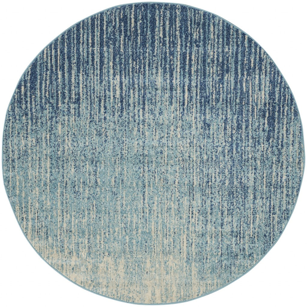 5’ Round Navy and Light Blue Abstract Area Rug