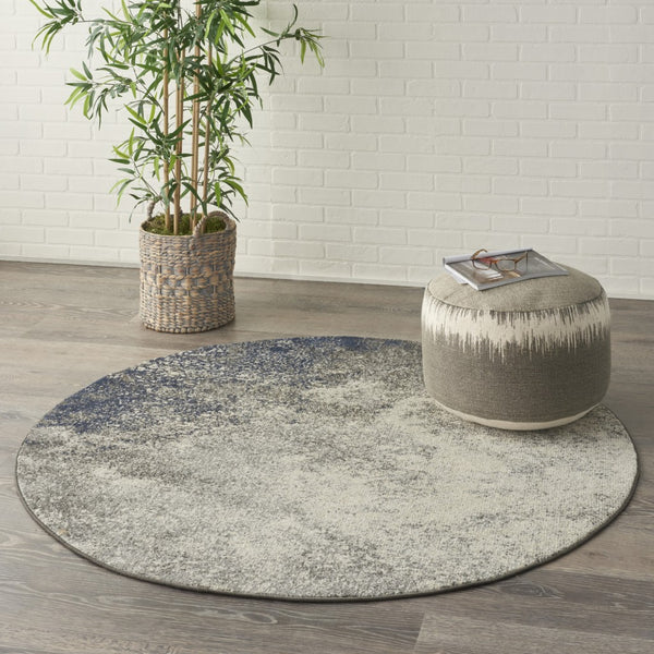 4’ Round Charcoal and Ivory Abstract Area Rug