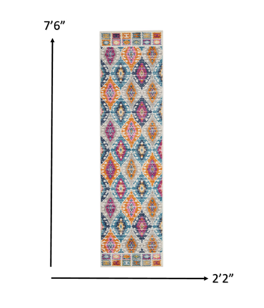 2’ x 8’ Multicolor Ogee Pattern Runner Rug