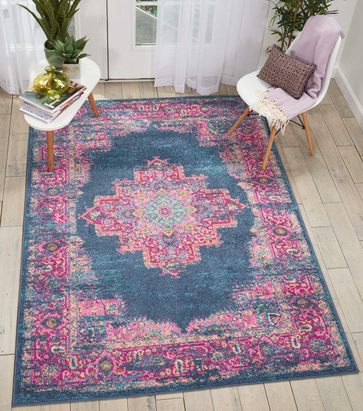 5’ x 7’ Blue and Pink Medallion Area Rug