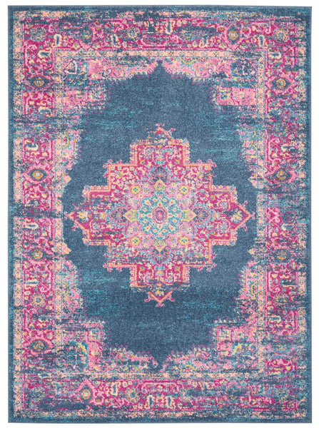 5’ x 7’ Blue and Pink Medallion Area Rug