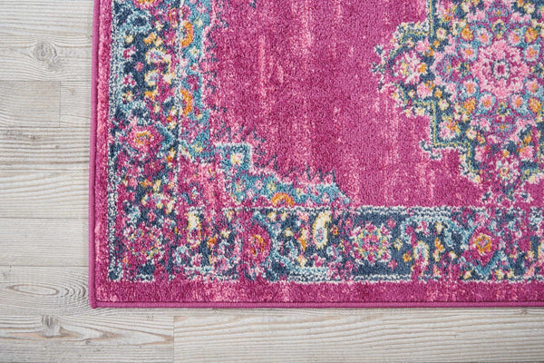 2’ x 8’ Fuchsia and Blue Distressed Runner Rug