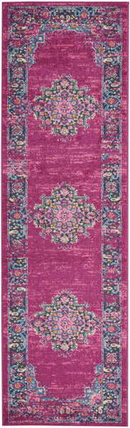 2’ x 8’ Fuchsia and Blue Distressed Runner Rug